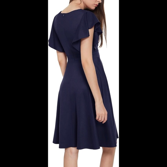 Women’s V Neck Ruffle Sleeve Midi Cocktail Dress - Picture 2 of 7